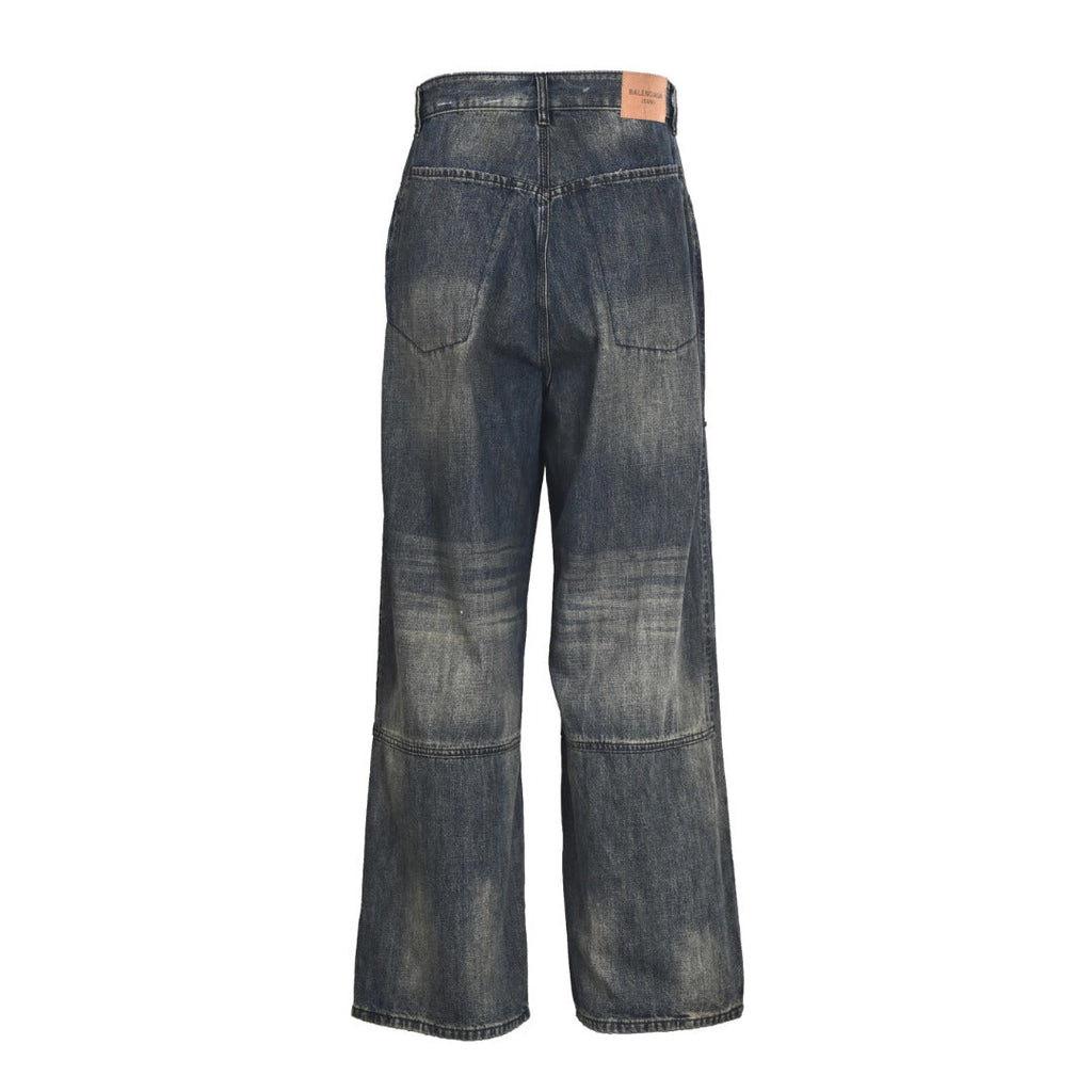 Balenciaga Vintage Washed Gothic Logo Wide Leg Jeans