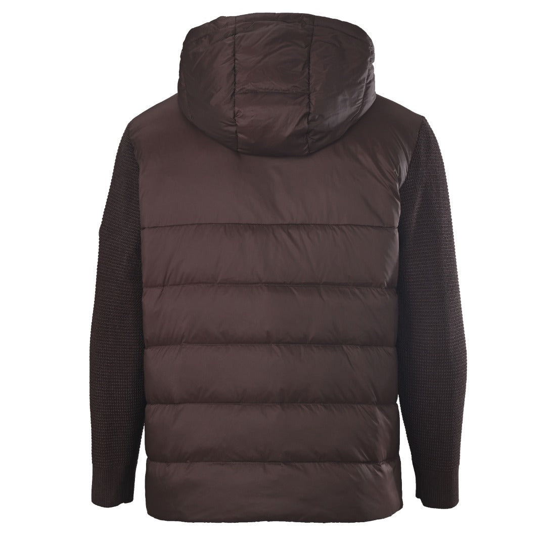 Burberry Brown Hooded Hybrid Knit Sleeve Puffer Jacket