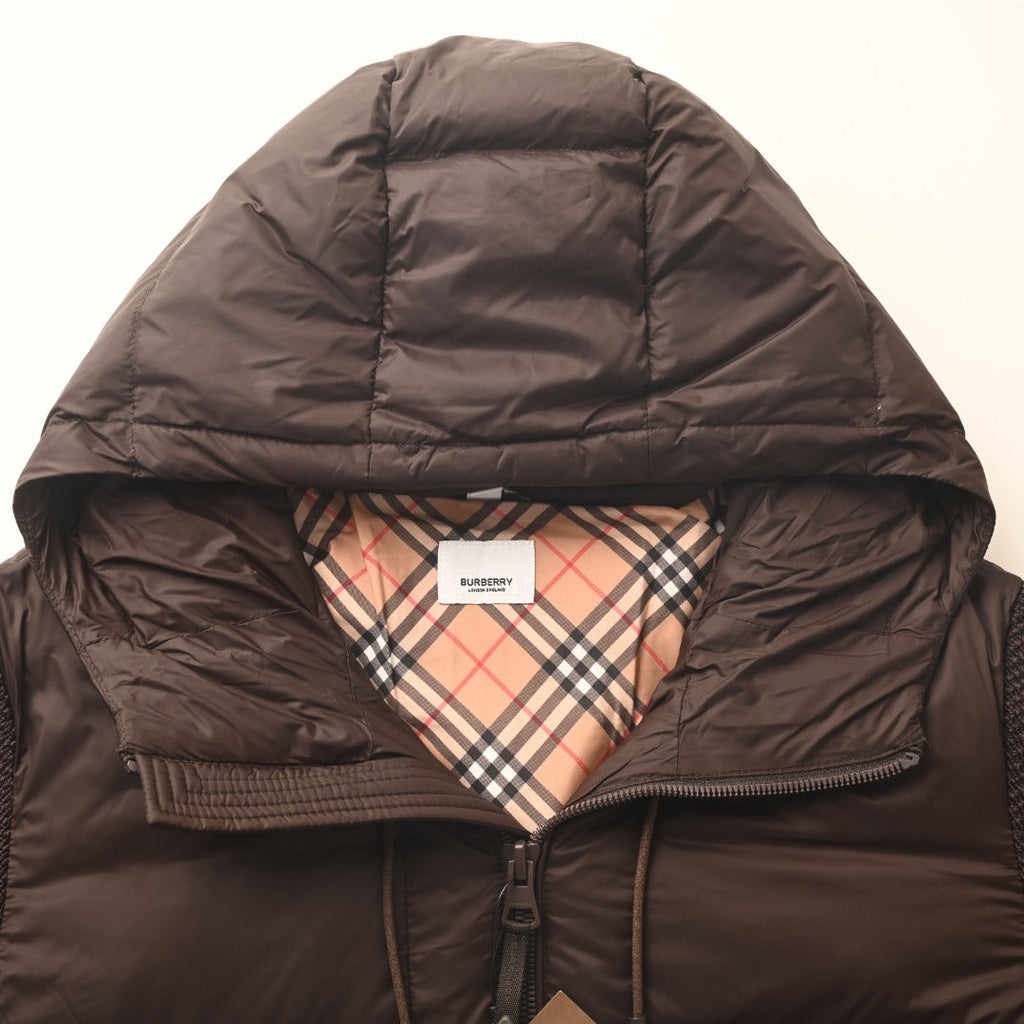 Burberry Brown Hooded Hybrid Knit Sleeve Puffer Jacket