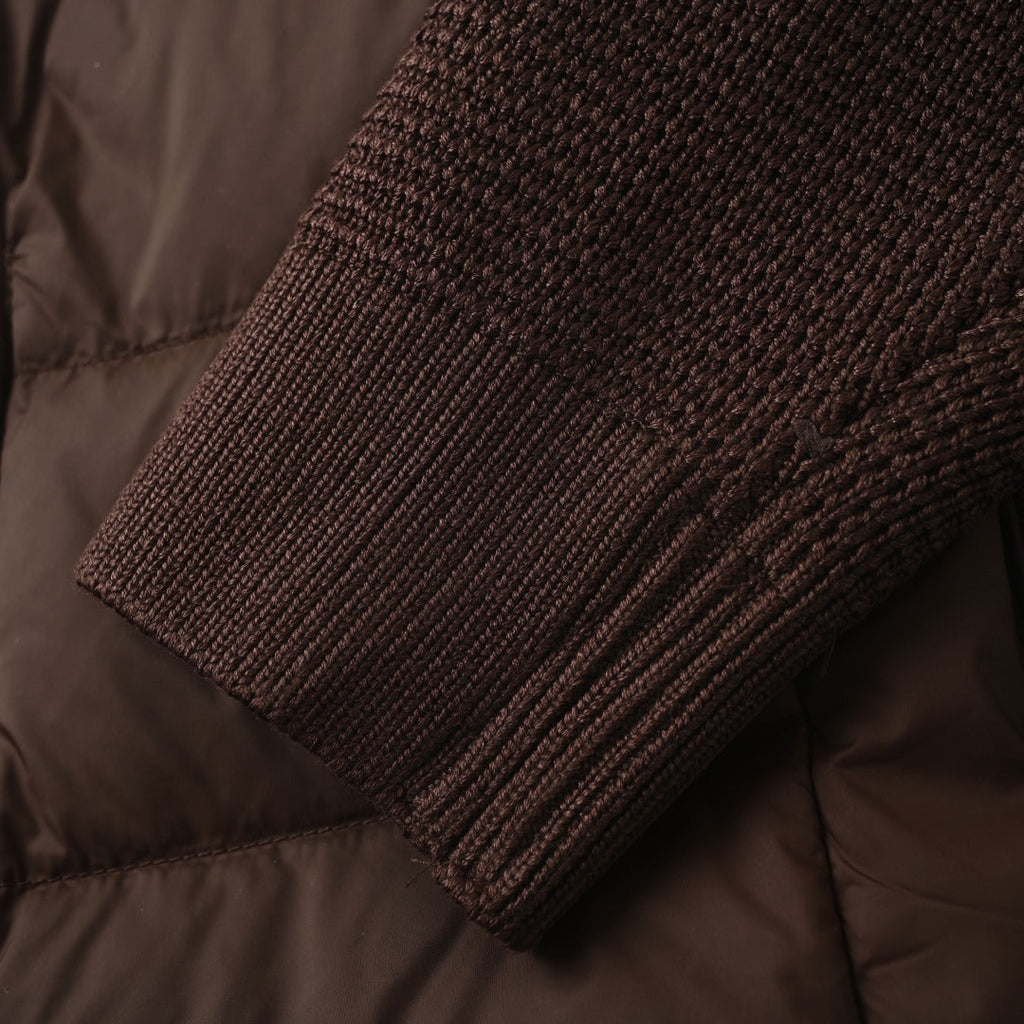 Burberry Brown Hooded Hybrid Knit Sleeve Puffer Jacket