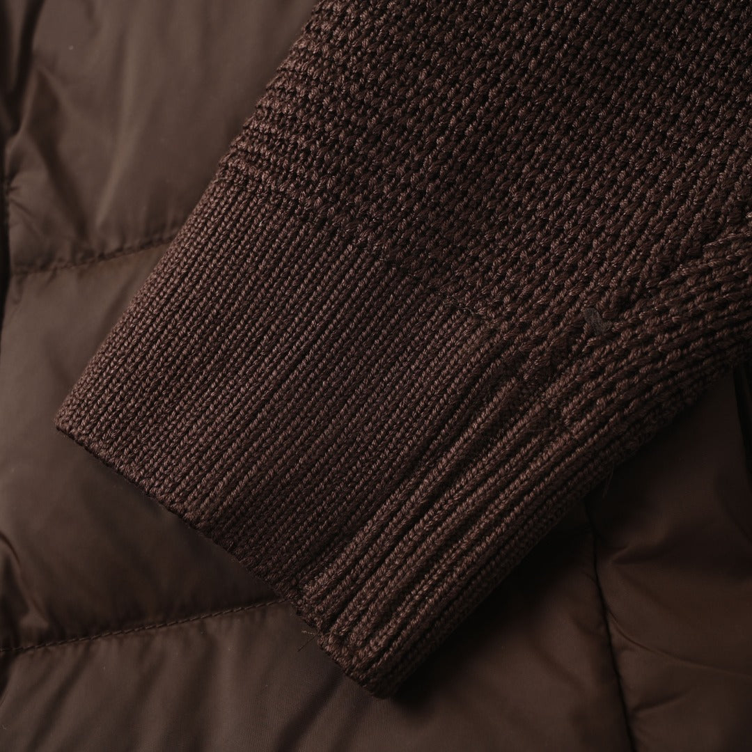 Burberry Brown Hooded Hybrid Knit Sleeve Puffer Jacket