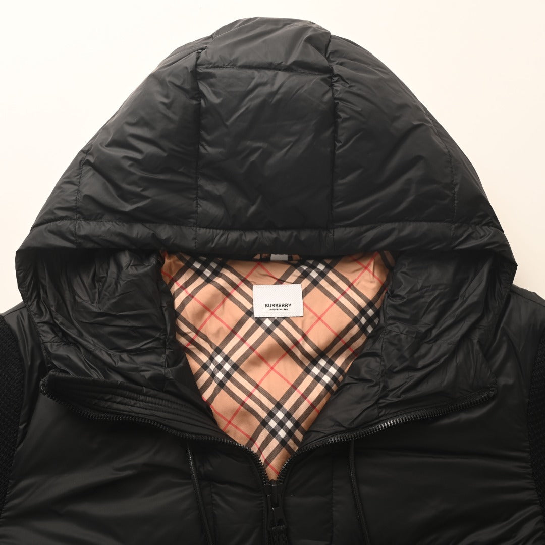 Burberry Black Hooded Hybrid Knit Sleeve Puffer Jacket