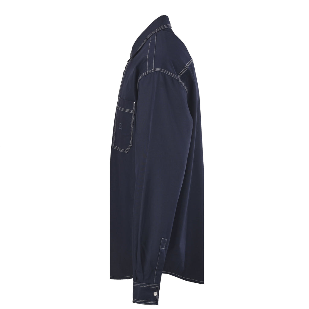 Fendi Navy FF Embroidered Contrast Stitch Long Sleeve Shirt