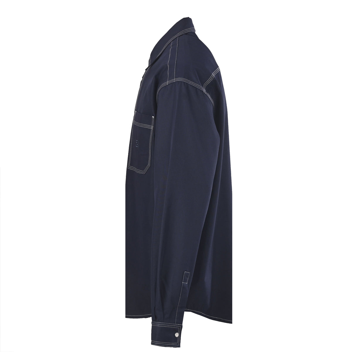 Fendi Navy FF Embroidered Contrast Stitch Long Sleeve Shirt