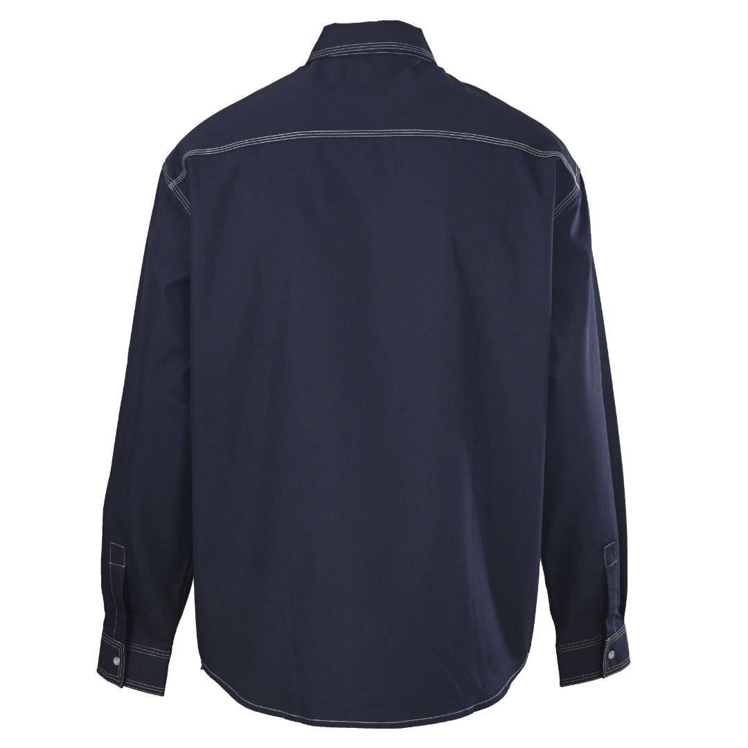 Fendi Navy FF Embroidered Contrast Stitch Long Sleeve Shirt
