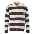 Ami Dark Beige Striped Heart Logo Knit Polo Cardigan