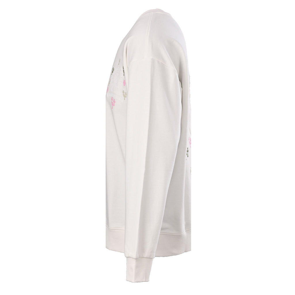 Chrome Hearts White Multicolor Cross Embroidered Horseshoe Crew Sweatshirt