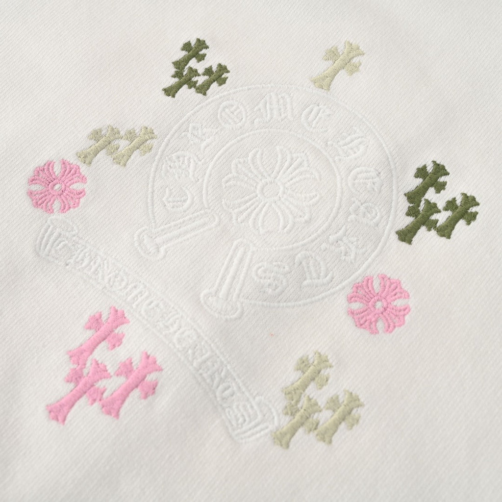 Chrome Hearts White Multicolor Cross Embroidered Horseshoe Crew Sweatshirt