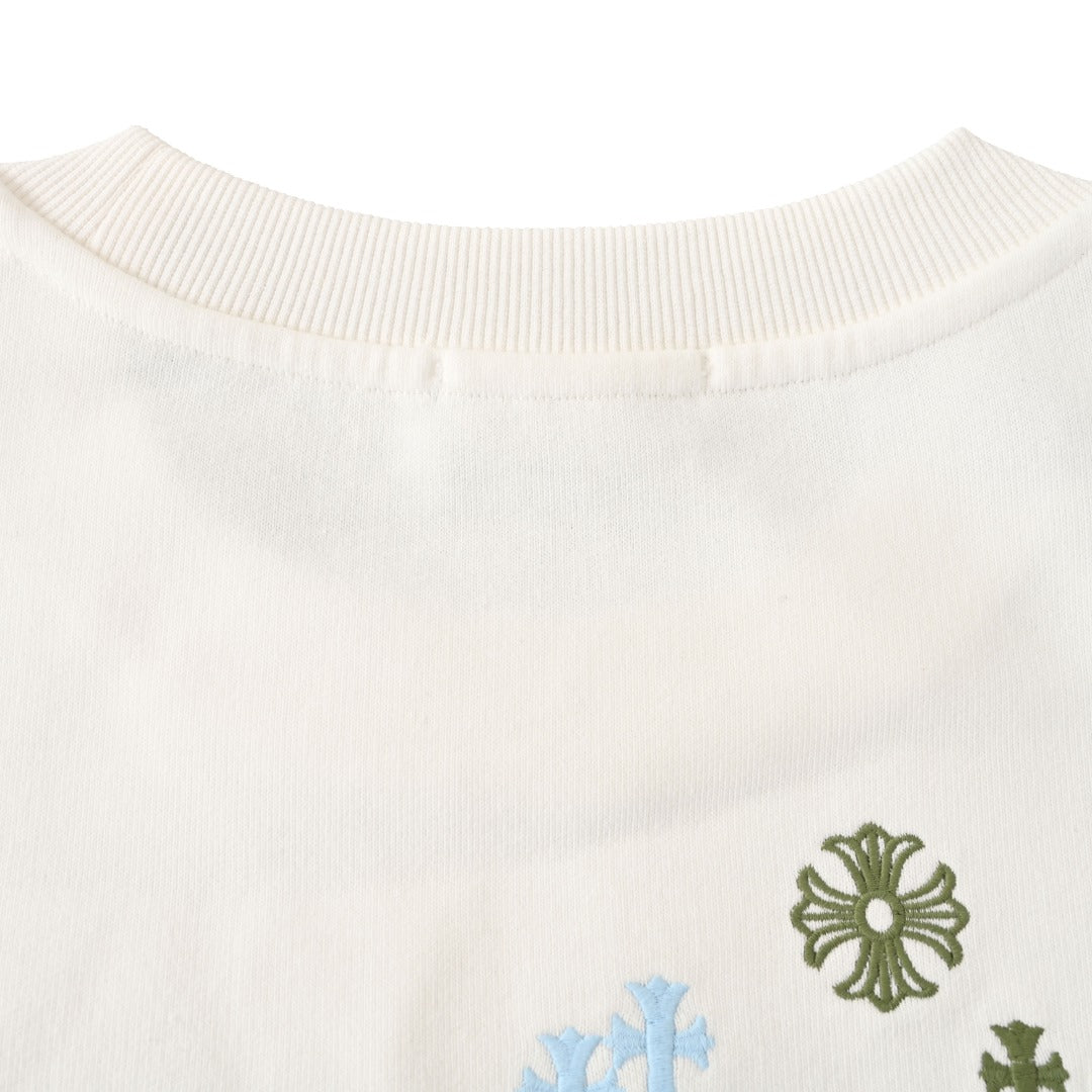 Chrome Hearts White Multicolor Cross Embroidered Horseshoe Crew Sweatshirt